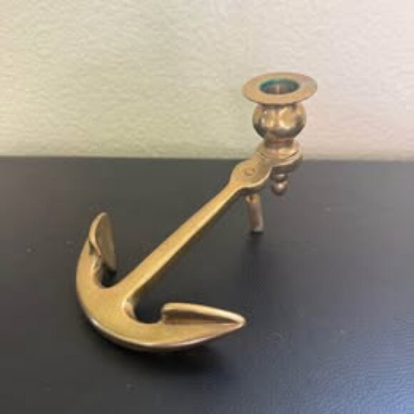 Vintage Solid Brass Anchor Shaped Candlestick Holder candle stick - Picture 2 of 5